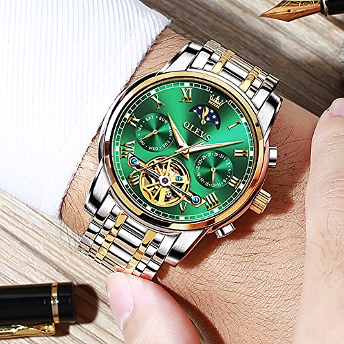 Image of OLEVS Men Watch Automatic Mechanical Skeleton Moon Phase Dress Business Stainless Steel 3AT Waterproof Luminous Men Wrist Watch