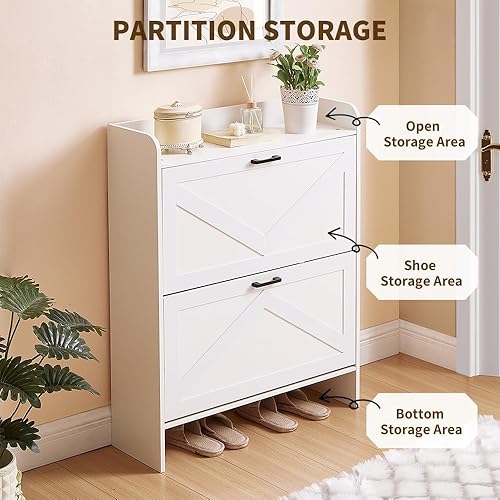 Miniatura 5 de Armario de almacenamiento de zapatos con 2 cajones abatibles, organizador de zapatos independiente con marco abatible de metal para entrada,
