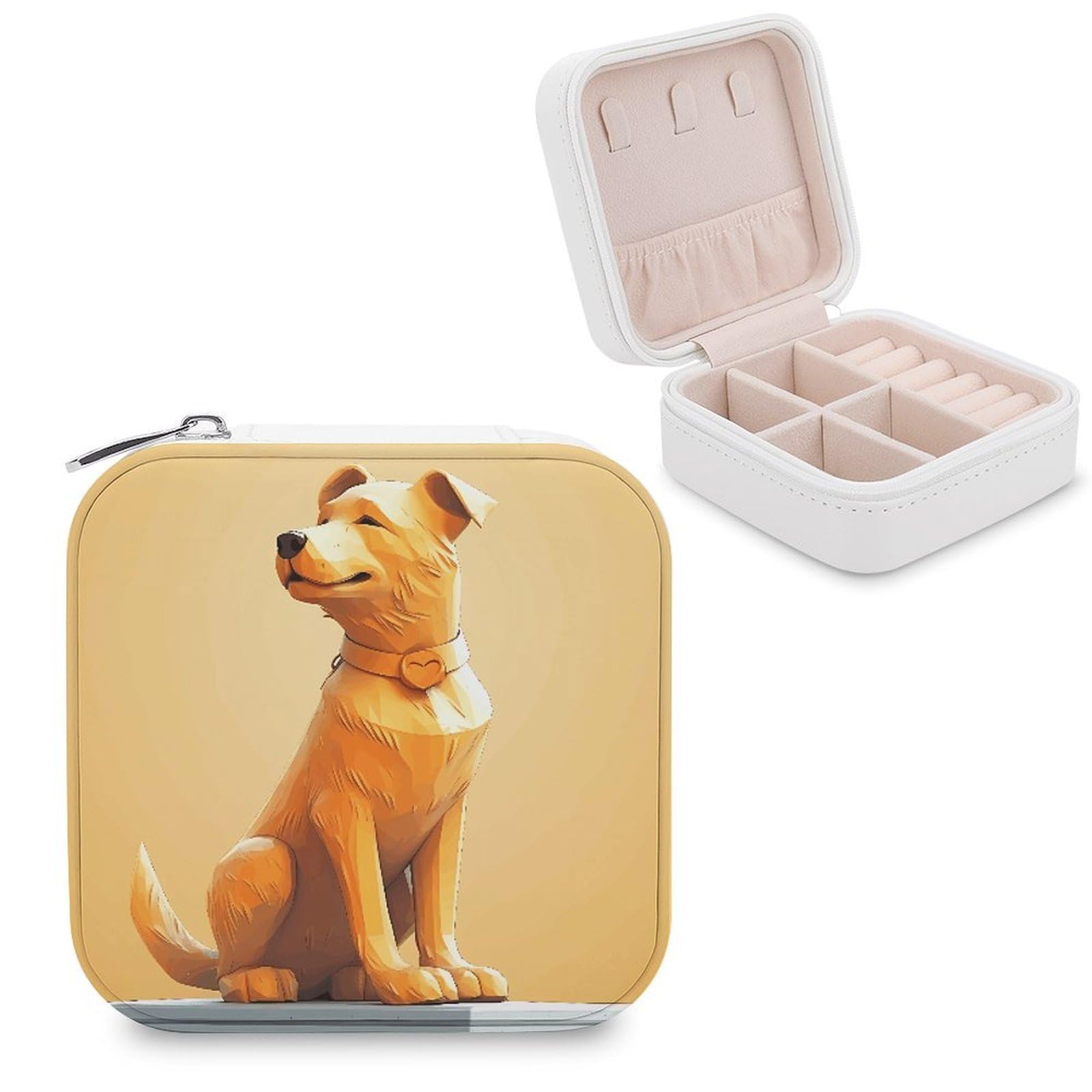JTREHY Travel Dog Sculpture Jewelry Case Portable Display Storage Box PU Leather Mini Jewelry Travel Case Personalized Travel Jewelry Organizer Small Jewelry Box for Women