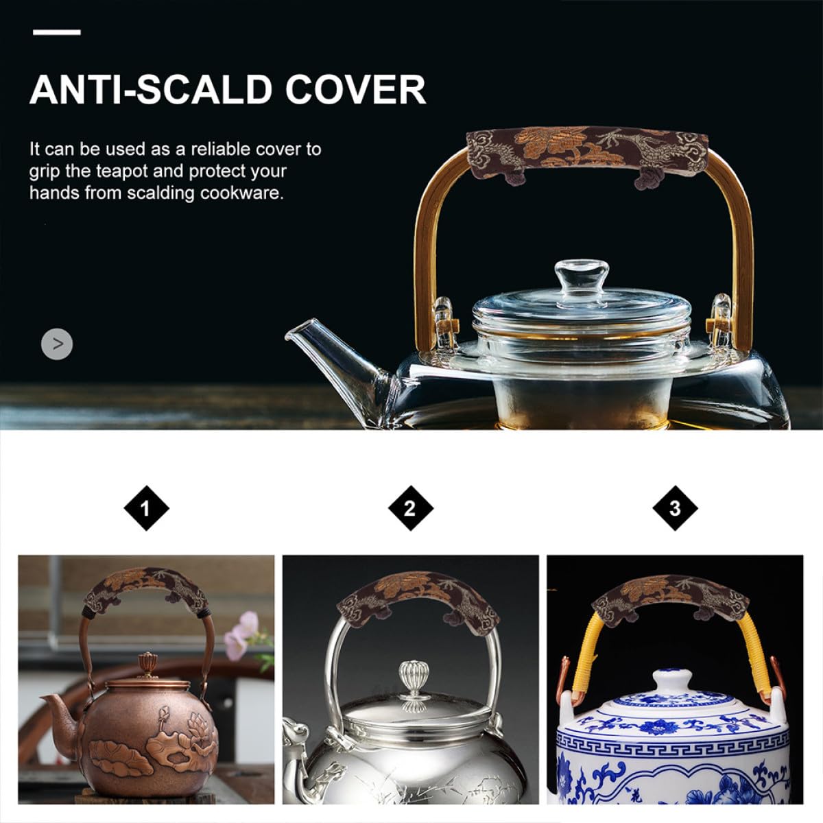 Cubierta del Mango Tetera Antiquemaduras de Tela, 2 Piezas Diseño Elegante y Funcional para Proteger Asas y Facilitar el Agarre Cocina