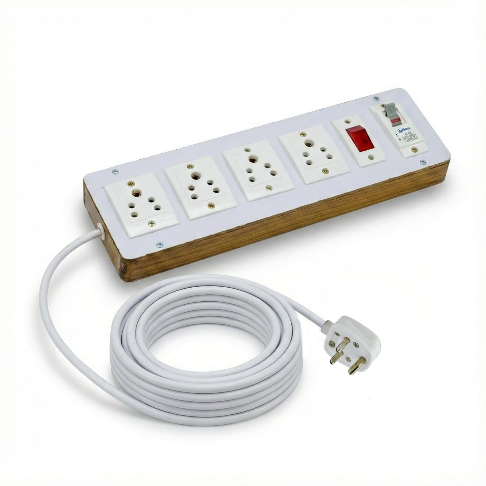 Extension Board - Four 6A Socket with Heavy Duty Plug & one 32A MCB Switch | 6A 3 Pin Plug with Indicator |Heavy Duty 3 core Cable | White Color | 3 Meter (3 Meter)-image-48