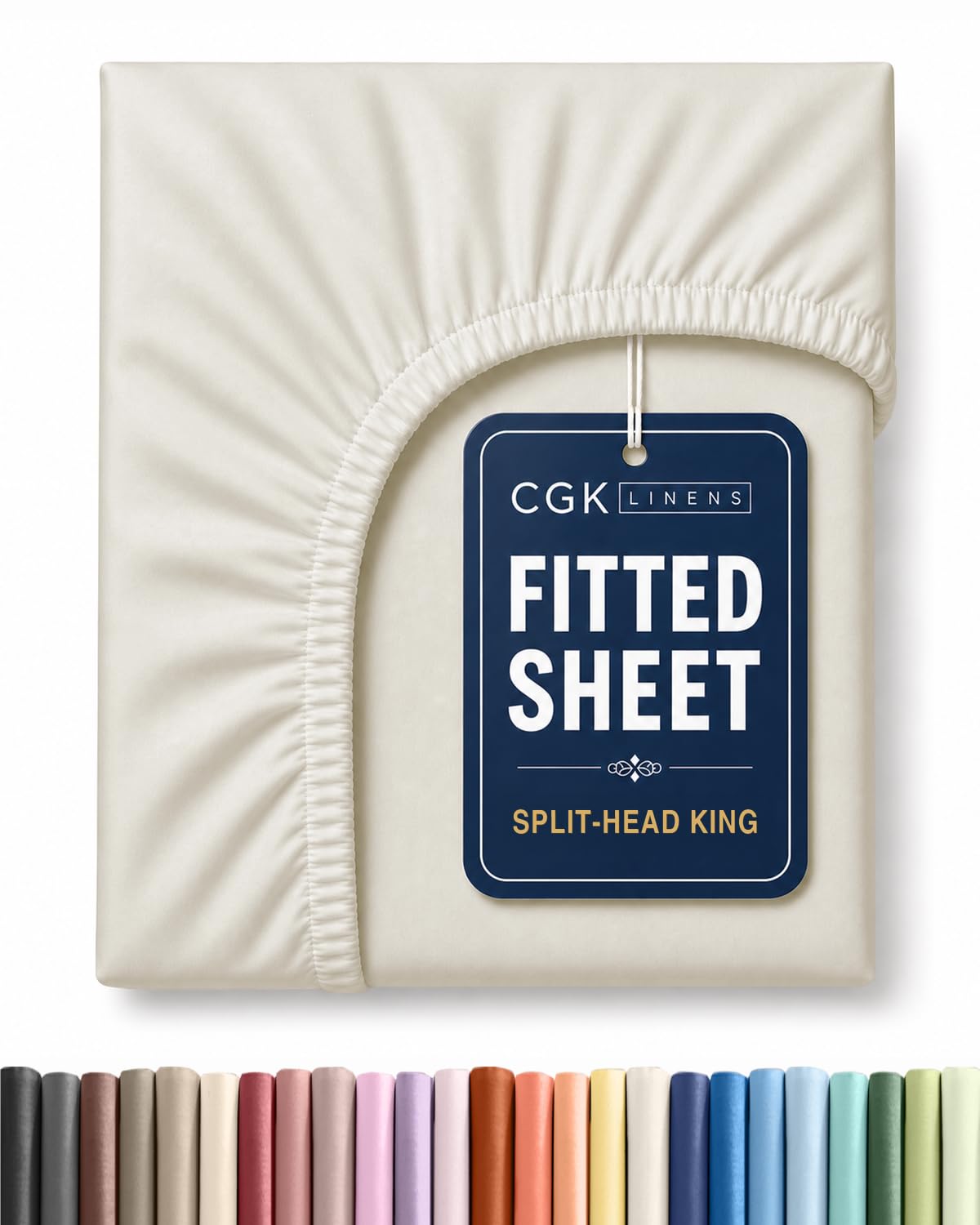 Flex Top King Fitted Bed Sheet - Split Head Single Fitted Sheet - Off White