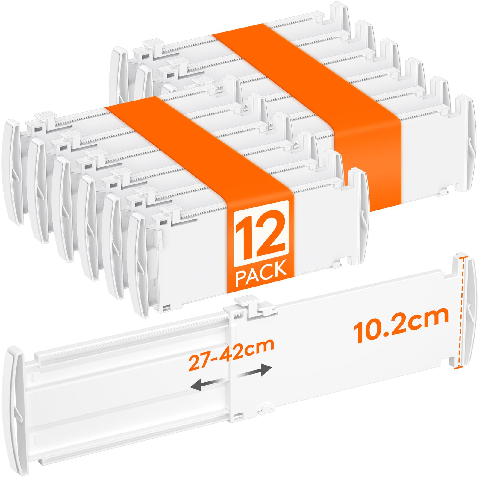 Lifewit 12 Pack 4" High Drawer Dividers 27-42cm/10.5-16.5" Adjustable Drawer Dividers for Clothes, Expandable Kitchen Drawer Dividers Organisers, Drawers Separators for Bathroom/Bedroom/Office White