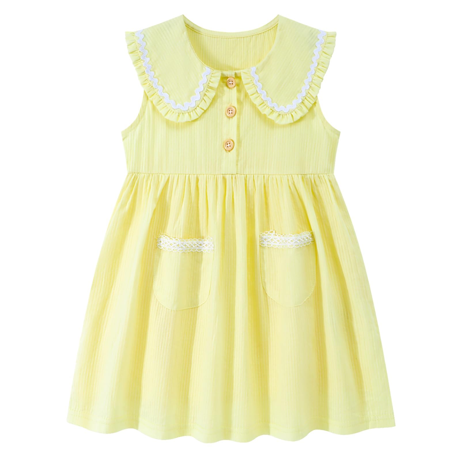 HILEELANG Little Girls Peter Pan Collar Dress Easter Spring Summer Cotton Sleeveless Sundress