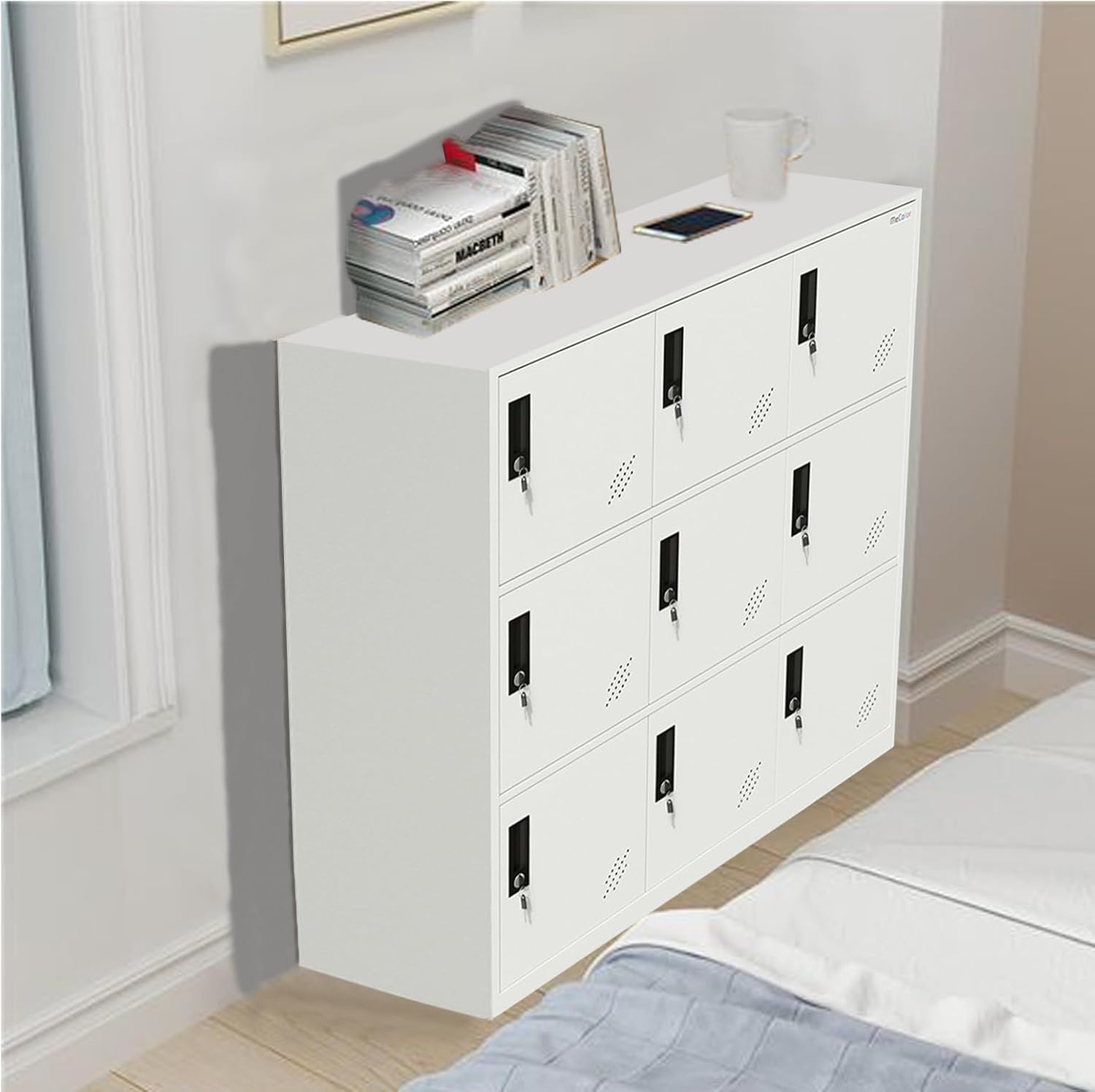 MECOLOR 9 Door Bedroom Furniture,Metal Locker with Cloth Rail and Shelf,Kids Living Room Locker,Storage lockers for Office (FWH)