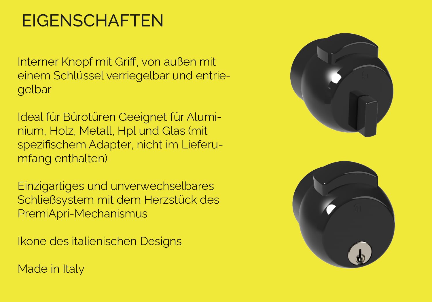 MERONI SERRATURE Türknauf mit Türschloss - Sicherheitsschloss mit Drückdrehknopf, Ideal für Bürotüren aus Holz Metall Aluminium Glas, Türklinke mit Schlüssel, Made in Italy
