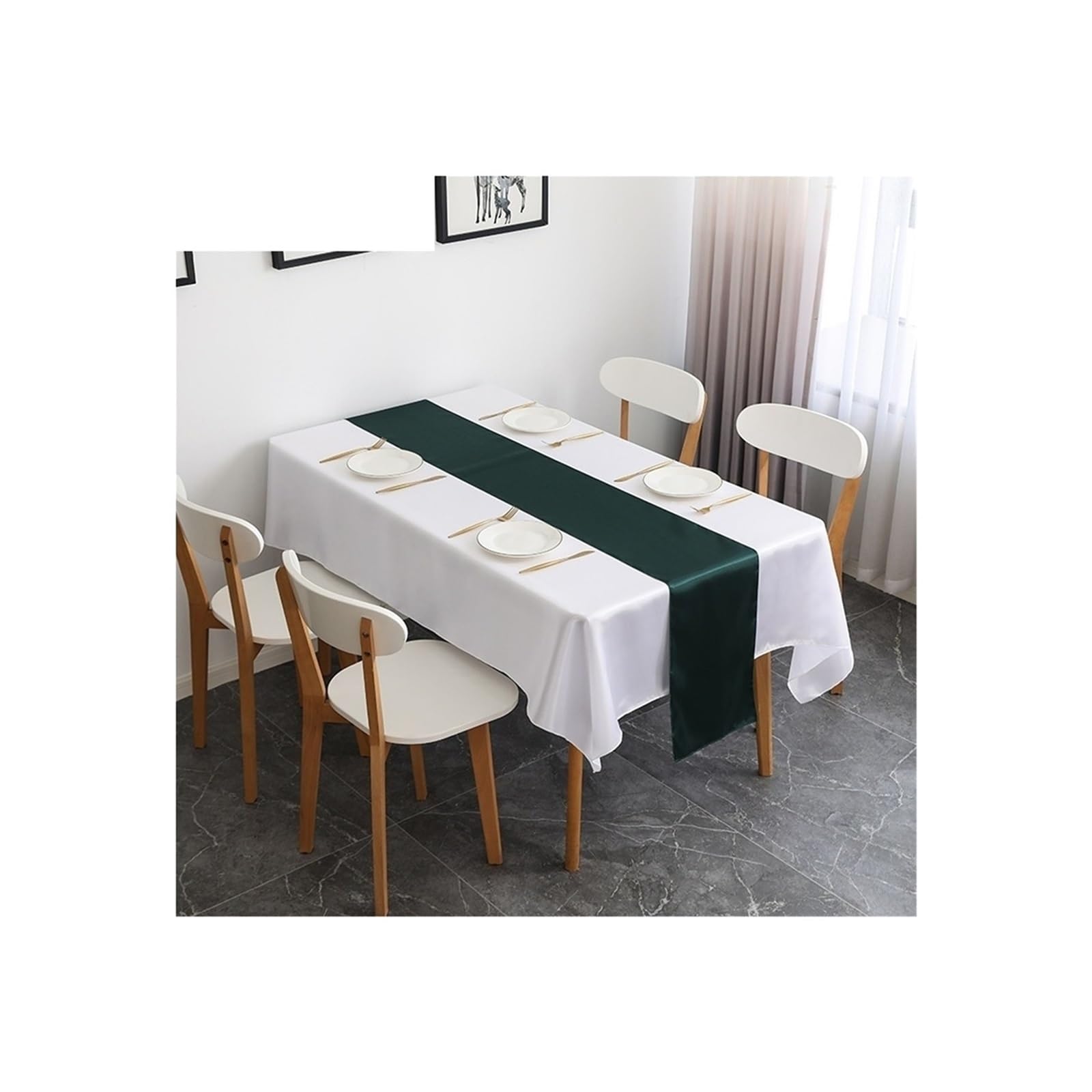 Table Runner 6PCS Shiny Satin Banquet Wedding Table Runners Silk Ribbon Flags Party Hotel Event Decoration Christmas Home Dining(Green)