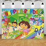 AONELAS 7x5ft Explorer Cartoon Theme Birthday Party Backdrop; Vinyl Material; Includes 1 Backdrop; Random Color - Image 4