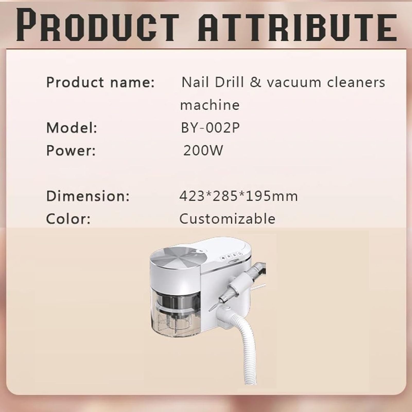Kit profesional de taladro de uñas y aspiradora, colector de polvo de uñas, ultra silencioso ≤ 68 dB, succión ajustable, manguera de extensión para salones y joyeros