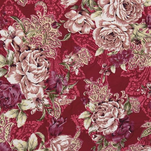 Image of Comforter Single Bed | 240GSM Microfiber Blanket Single Bed | 150x 225cm | Ac Comforter | Magenta & Beige Blanket | Floral Pattern