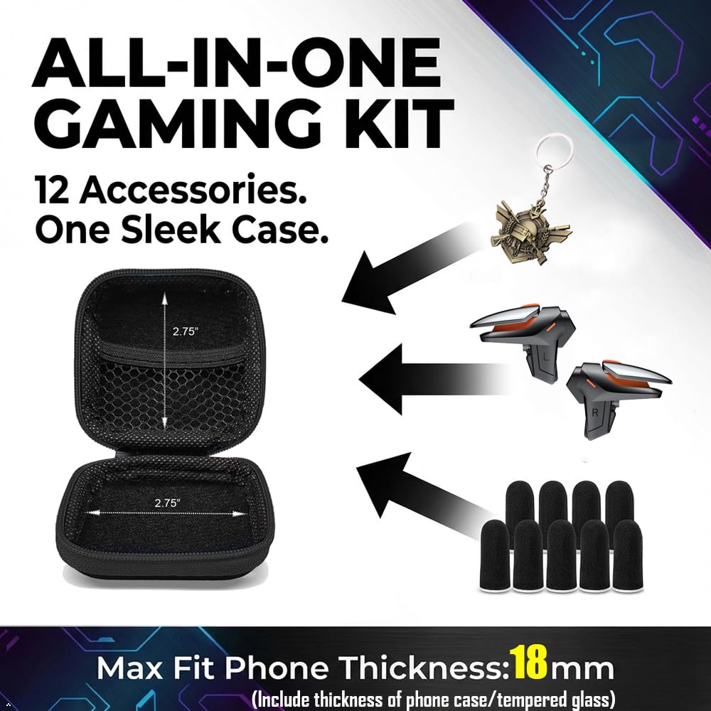 Mikirini 13 in 1 PUBG Mobile Phone Triggers, Max Phone Thickness:18mm | Controller for PUBG/Call of Duty/Free Fire/Fornite, compatible with iPhones & Android Phones