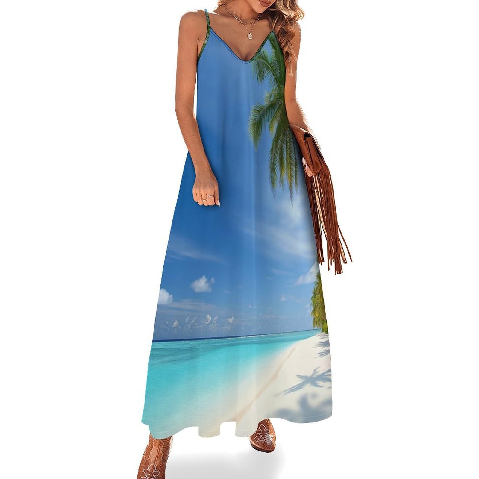 Vestido De Verano para Mujer - Hermosa Playa Vestidos De Tirantes Finos, Tallas S-5Xl, Informales, con Escote En V, Sin Mangas, Largos, De Verano, Sexys, para La Playa, Estilo Urbano.