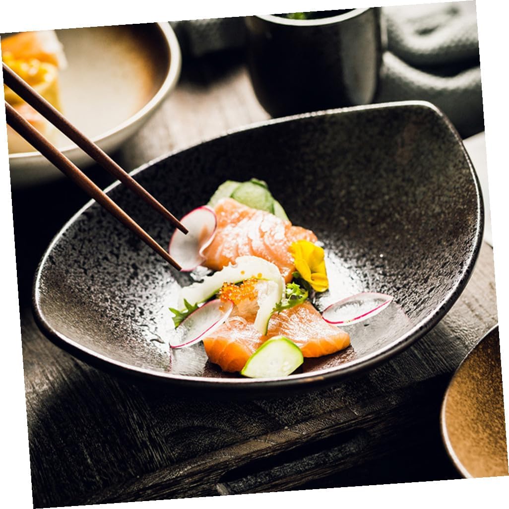 1Pc Japanese Style Ceramic Food Dish Black Marble Serving Plate for Parties Weddings and Home Use Creative Tableware for Pizza Pasta and Appetizers for Housewarming and Special