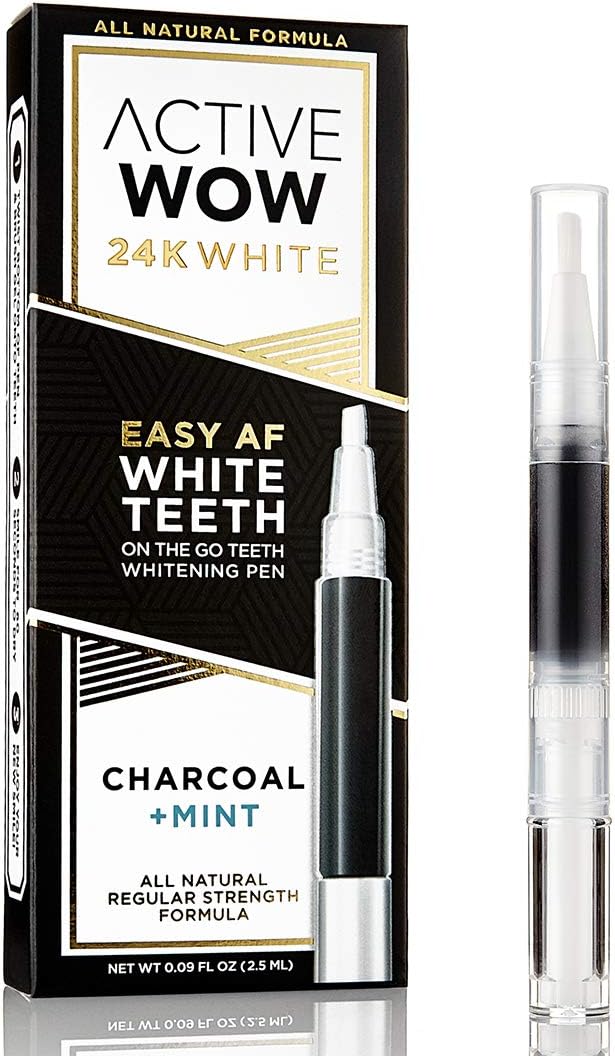 Active Wow24k White Charcoal Teeth Whitening Pen - Tooth Whitening Pen, Fluoride Free, Cruelty Free, Sulfate & Paraben Free, Made in The USA, Teeth Whitening Stick - Charcoal & Mint
