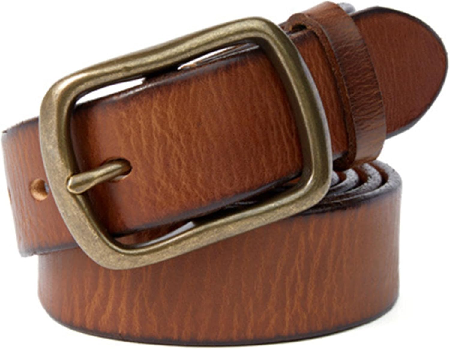 Ceinture en cuir de vachette 125cm pour homme, boucle bronze solide