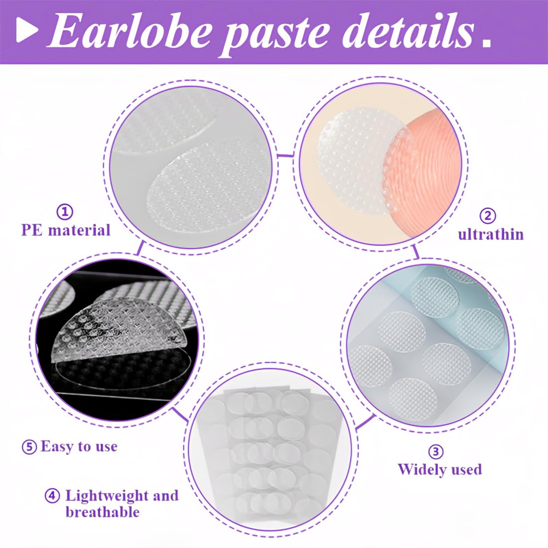 NJCXOLA 300 Pezzi Ear Lobe Support Patches, Alleviare la Pressione Causata Dall'allungamento Dell'orecchio, Cerotti per Orecchie a Sventola, Patch per Uomo Donna Orecchino Resistente