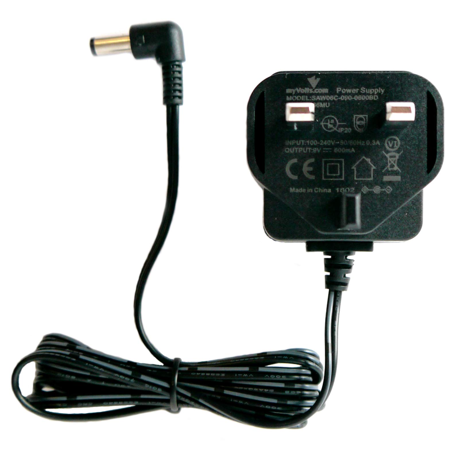 MyVolts9V power supply adaptor compatible with Boss SPD One Kick Drum pad - UK plug