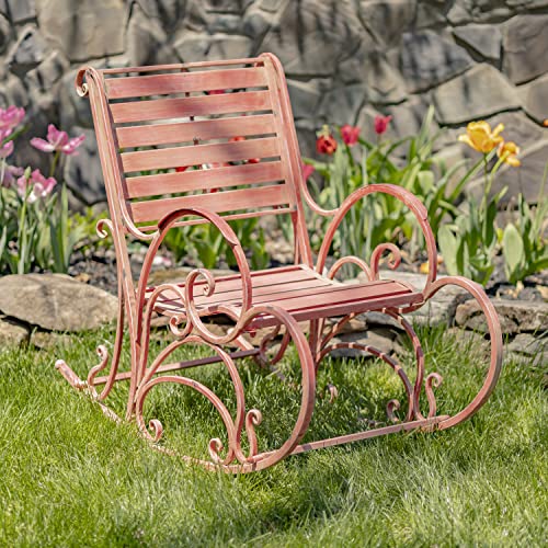 Zaer Ltd. Outdoor Sturdy Metal Rocking Arm Chair Monte Carlo 1968" Furniture Collection (Flamingo Pink, Rocking Arm Chair)