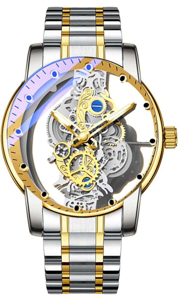Skeleton Round Watch for Men, Mechanical Movement, Stainless Steel Strap, Transparent Dial, Premium Wrist Watch for Party & Formal Wear-image-16