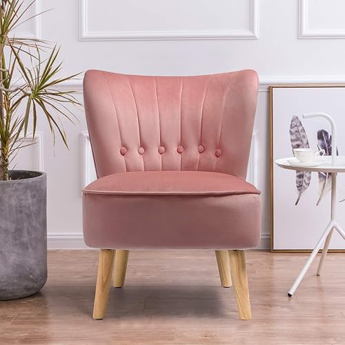 Miniatura 8 de Giantex Modern Velvet Accent Chair, Small Upholstered Leisure Sofa Chair w/Wood Legs, Thickly Padded and Button Tufted, Armless Wingback Club Chairs