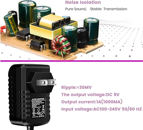 Miniatura 7 de Adaptador de fuente de alimentación de 9 V CC 1 A para efectos de guitarra, centro de pedal negativo