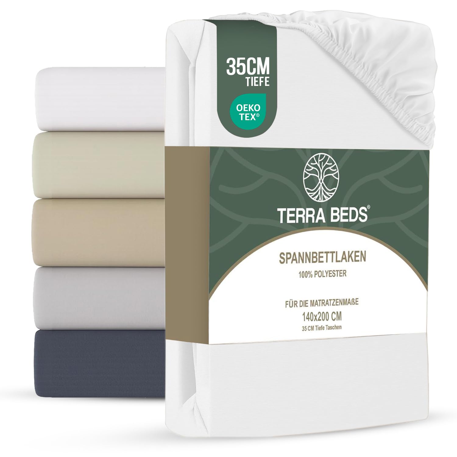 Terra Beds Spannbettlaken – Polyester-Mikrofaser Spannbetttuch, Öko-Tex Zertifiziert, 35 cm Tiefe Tasche, knitterfreies Jersey Bettlaken
