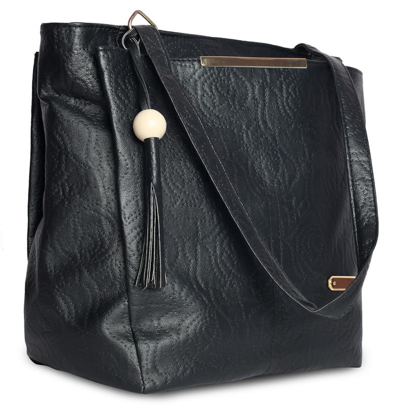 Dcozi Stylish and Fashionable PU Leather Black Handbag For Women & Girls - TB04_Blck (Shoulder & Tote Bag) (B0CGVX7VGW) Amazon Price History, Amazon Price Tracker