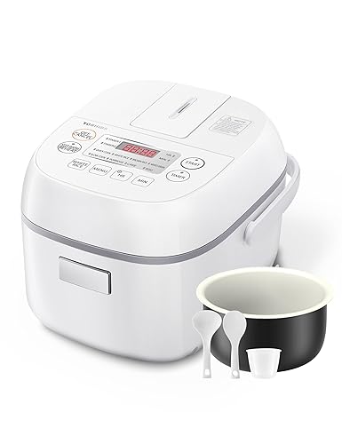 Toshiba Mini Rice Cooker, 3 Cups Uncooked Small Rice Cooker, Steamer & Warmer, With Fuzzy Logic And One-Touch Cooking, 24 Hour Delay Timer And Auto Keep Warm Feature, White - White