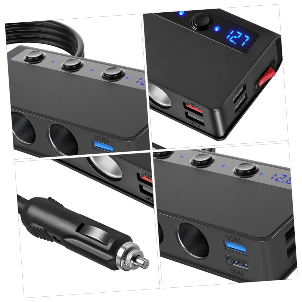 POPETPOP Cargador de Coche con USB y Salidas de Mechero Adaptador de Divisor con Indicador LED y Función de Monitoreo de Voltaje para Dispositivos Móviles y Accesorios de Coche