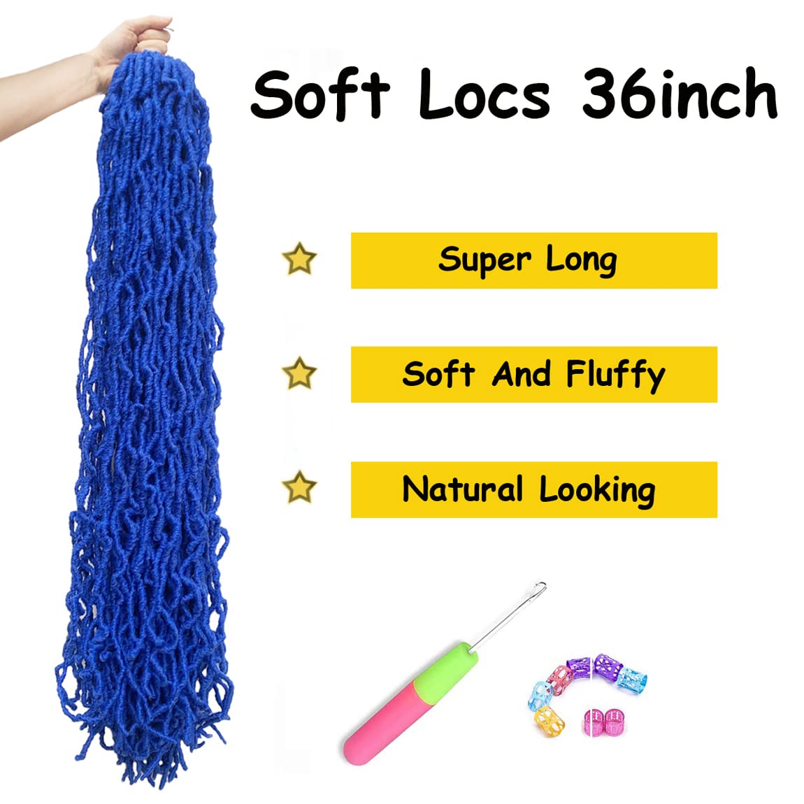 Blue Faux Soft Locs 36 Inch 7 Packs Locs Crochet Hair Whole Strand No Extended Pre-looped Long Locs Synthetic Crochet Braids Hair Extensions For Black Women (36inch, 7packs, blue)