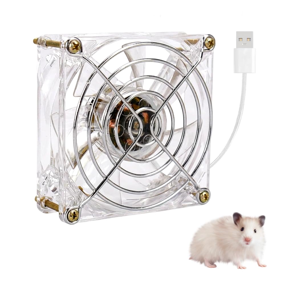 DONGKER Pet Nest's Fan, USB Acrylic Quiet Hamster Cooling Fan with Adjustable Angle & Flexible Cable Ties for Puppy Hamster Guinea Pig Small Animal Cage