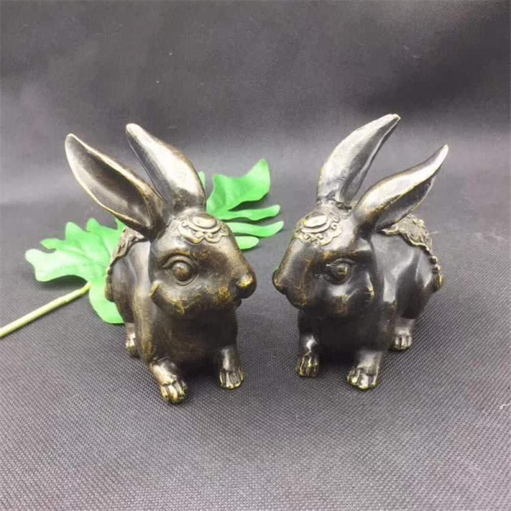VBNHGF Sculptures Statues A Pair Copper Bunnies Handicrafts Copper Carvings Fortune Rabbit Auspicious Home Furnishings Fengshui Decoration