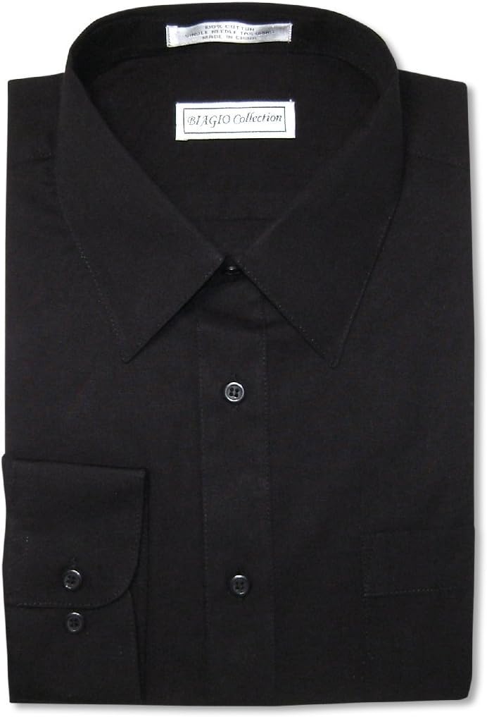Biagio Men's 100% Cotton Solid Black Color Dress Shirt w/Convertible Cuffs