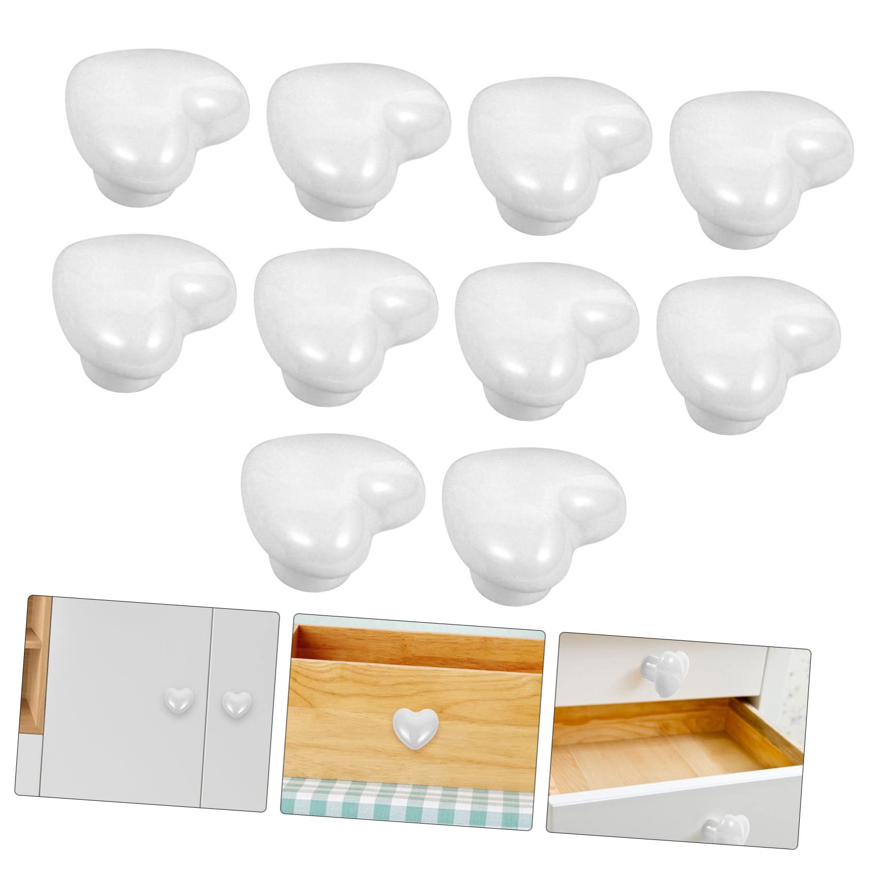 ORFOFE Pomelli a Cuore in Ceramica Bianca per Cassetto, 10 Pezzi | Lega di Zinco, Finitura Elegante e Moderna, per Armadio e Cassettiera, Decorativi per Casa