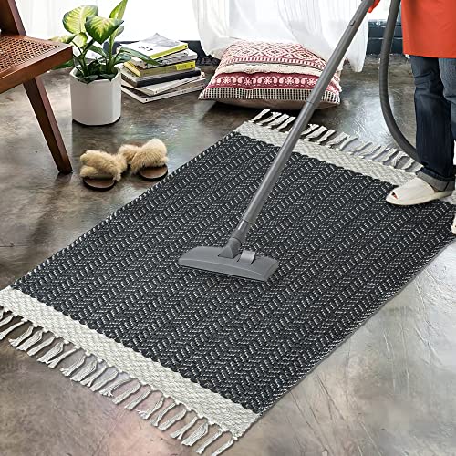 Eanpet Boho Rug 2' X 4.3' Washable Braided Runner Rugs Area Rug With Tassels Hand Woven Small Throw Rug Reversible Indoor Outdoor Floor Mats For Laundry Room Kitchen Bedroom Bathroom,Grey #TOP5