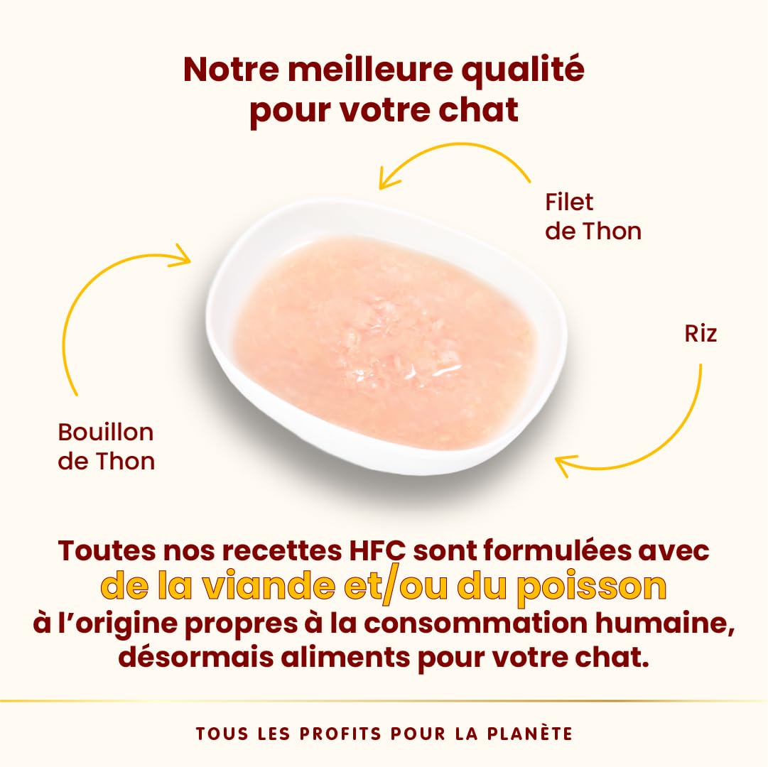 Almo Nature HFC Hydration Help, Aliment Humide pour Chats - Bouillon de Thon et Filet de Thon - Qualité Humaine, sans Gluten, Monoprotéique, 50g, Pack de 24, 1,2 kg