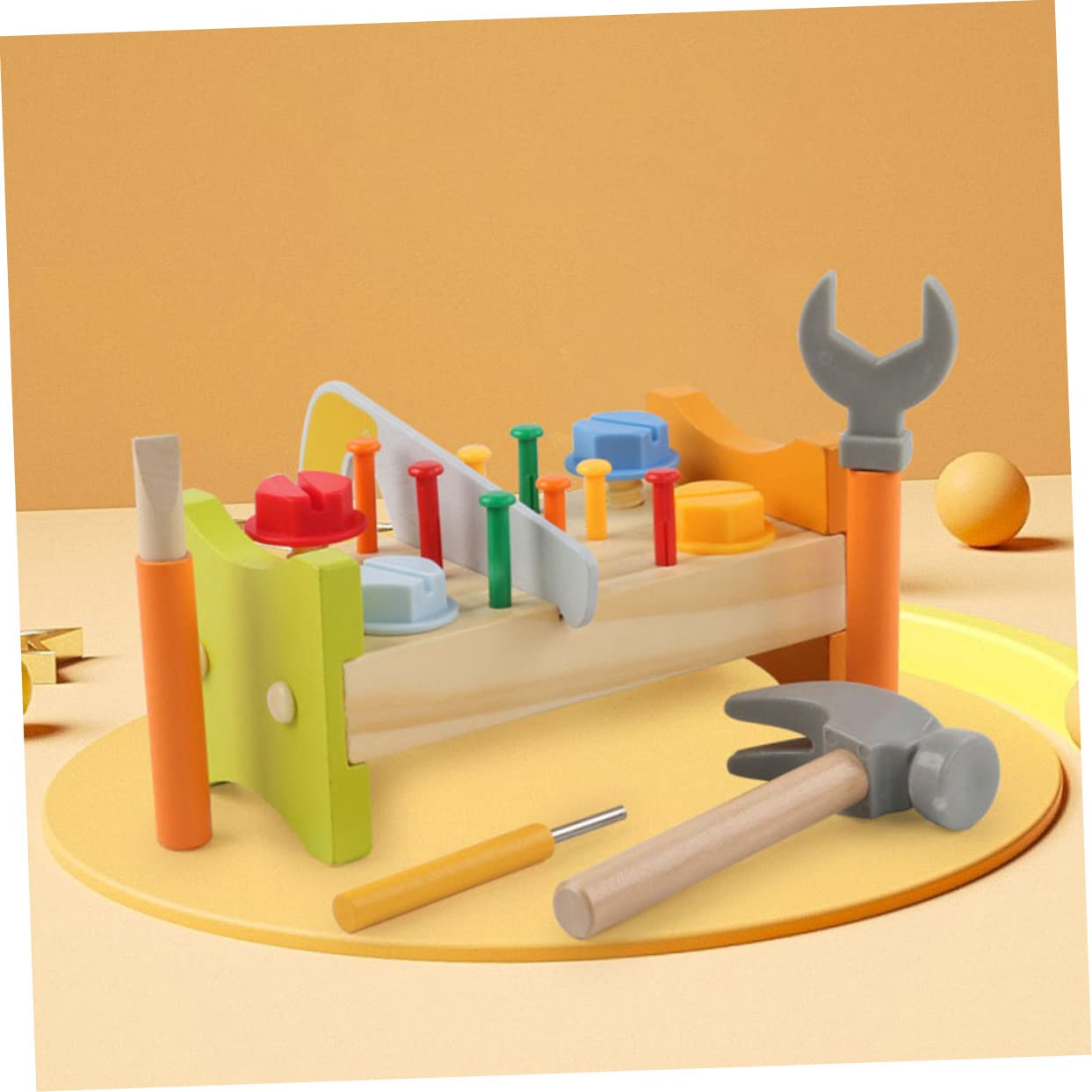Banco de Trabajo con Piezas de Madera, Juguete Didáctico para Bebés y Niños, Fomenta Creatividad y Razonamiento