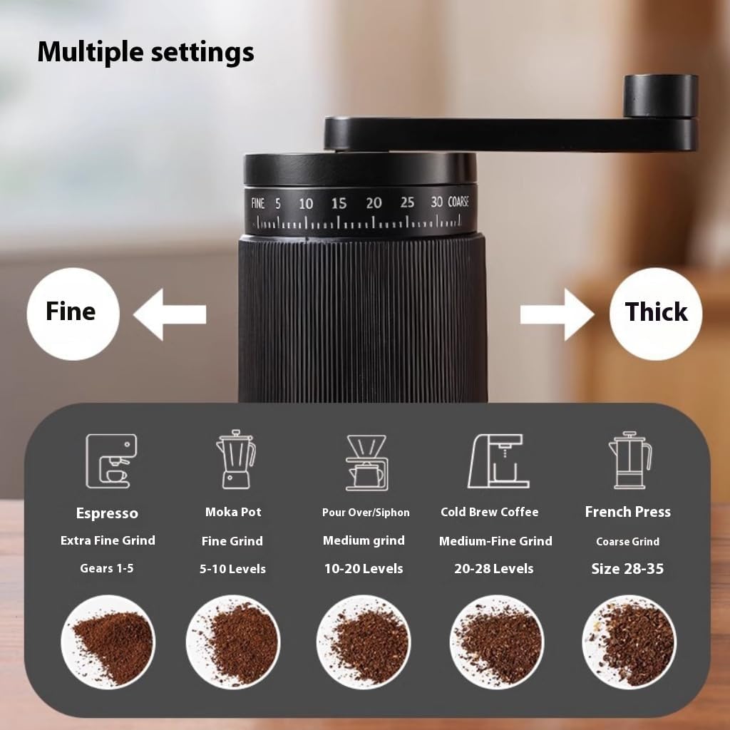 Manual Coffee Grinder, Premium Conical Burr Mill with 18 Adjustable Settings - Portable Hand Crank Bean Grinder for Espresso, French Press, Turkish Coffee, Includes Brush, Scoop & 100 Filters (black)