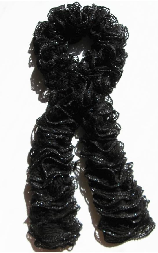 Fashion Handmade Knitted Lacy Ruffle Scarf - Red Heart Sashay Yarn Black