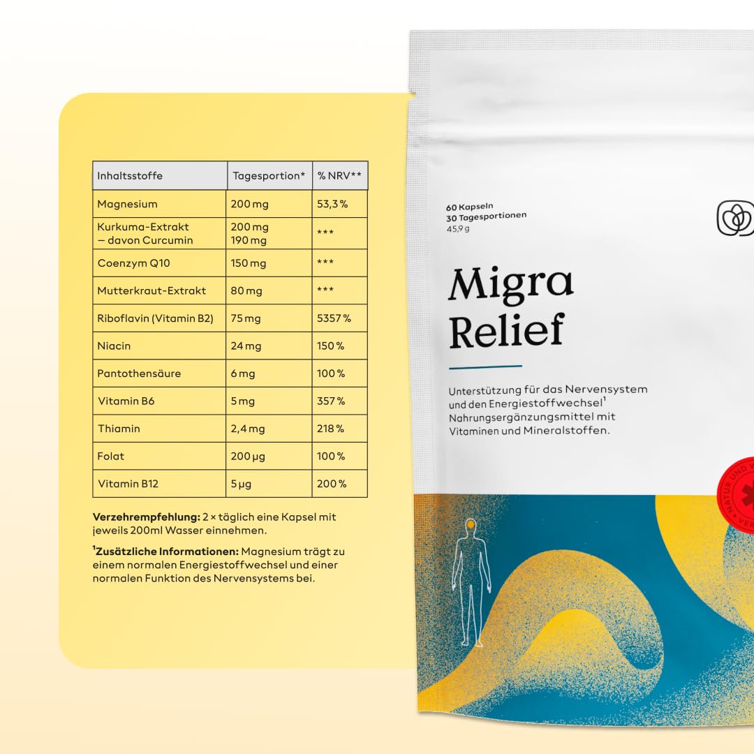 Health Routine Migra Relief | Brain Complete Magnesium Komplex – 3er Pack | mit Magnesiumhydroxid, Vitamin B12, B2, B6 & Coenzym Q10 – Energie, Konzentration, Entspannung & Nervensystem