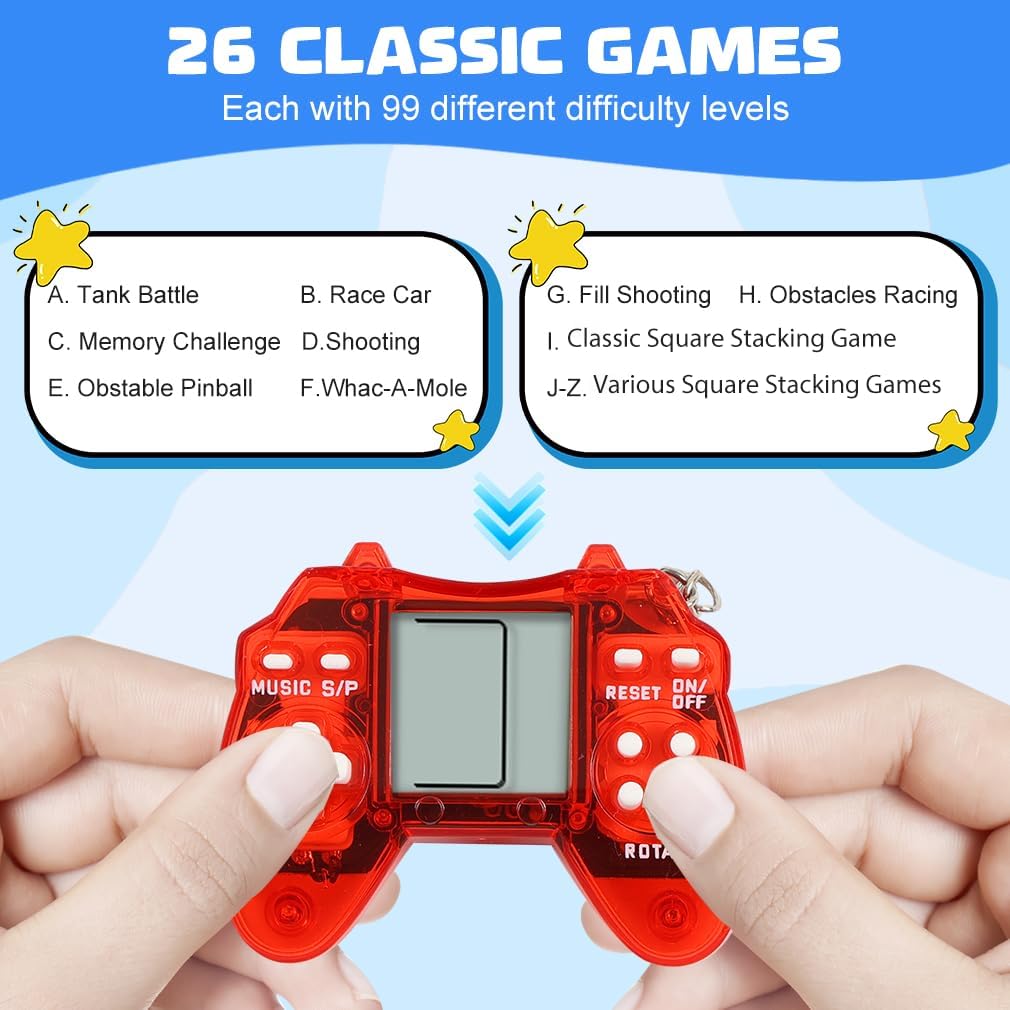 24pcs Video Game Party Favors, Mini Gaming Party Favors, Video Game Keychains, 8-bit Handheld, Birthday Party Supplies for Kids, Return Gifts for Birthday Party Decorations Supplies