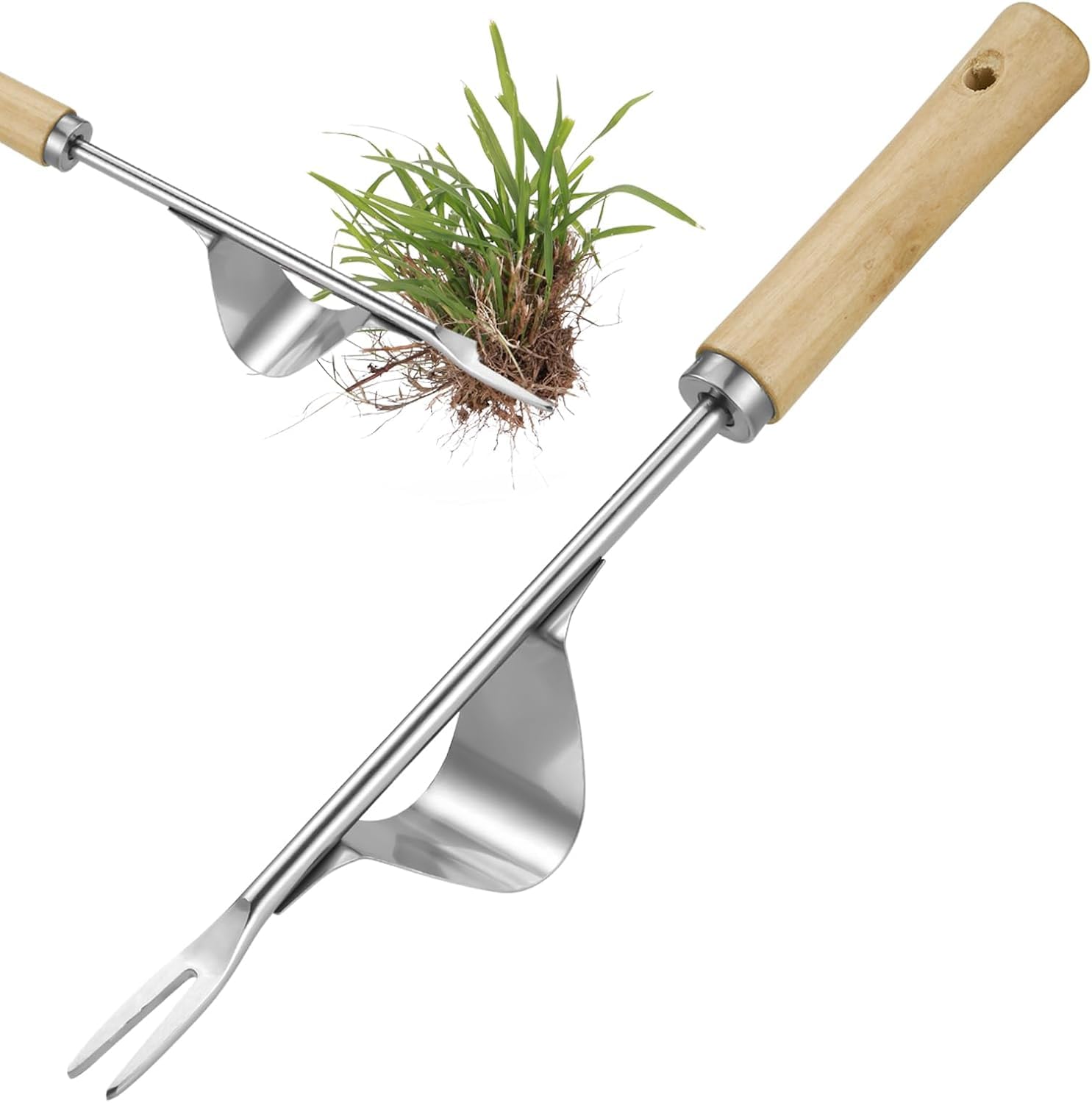 Désherbeur Manuel 1.1m Longueur, Manche En Bambou Et 4 Griffes En Metal Desherbeur De Jardin Debout Avec Des Gants De Jardinage Upgrade 98486935