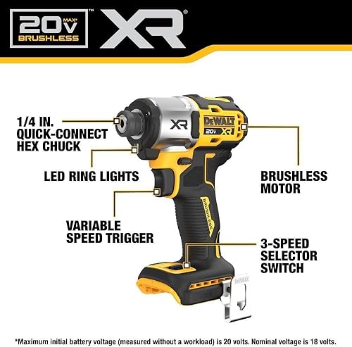 Miniatura 10 de DEWALT DCF887B - Destornillador de impacto de 3 velocidades sin escobillas 025 pulgadas 20 V Max XR
