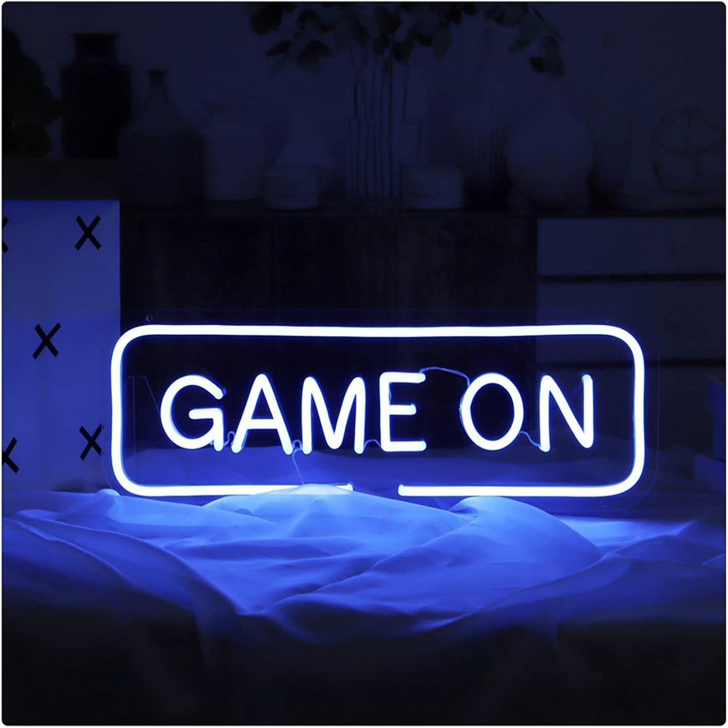 LEDネオンライト/ライトサイン/看板 ゲームオンネオンサイン ゲームルーム装飾用 ブルー調光可能ウォールライト装飾 LEDネオンサ