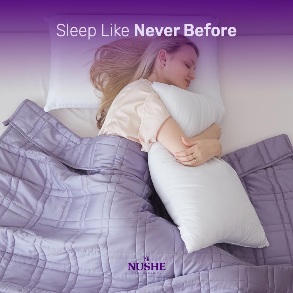 NUSHE Reinforced Stitch Luxury Cooling Weighted Blanket with 100% 300TC Viscose, Derived from Bamboo – Premium 7 Layer Cooling Weighted Blankets for Adults & Teenagers with Included Travel Bag