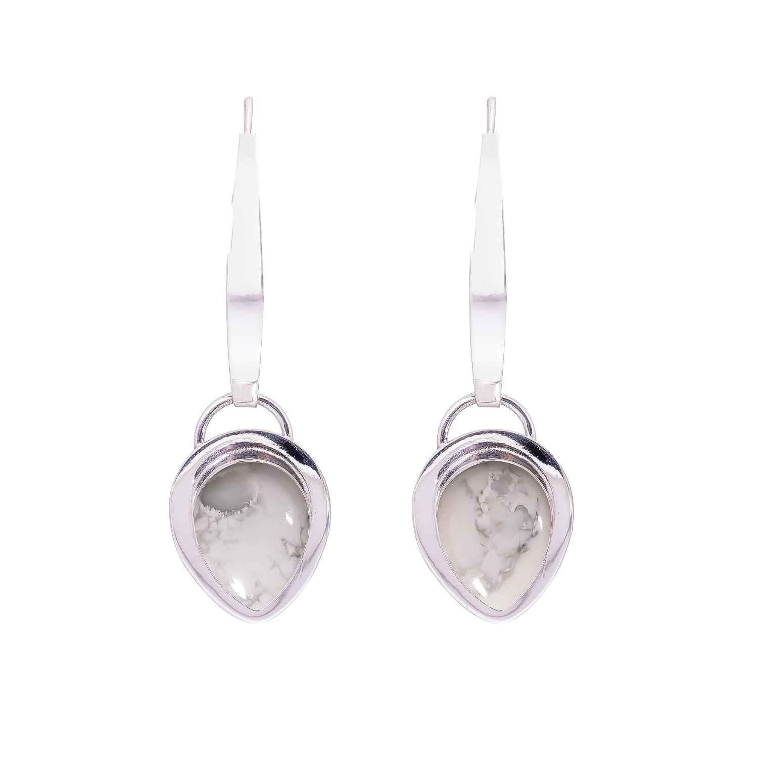 Natural Long White Howlite Earring Gemstone 925 Sterling Silver Handmade Dangle Earrings Jewelry Gift for Wife Mom