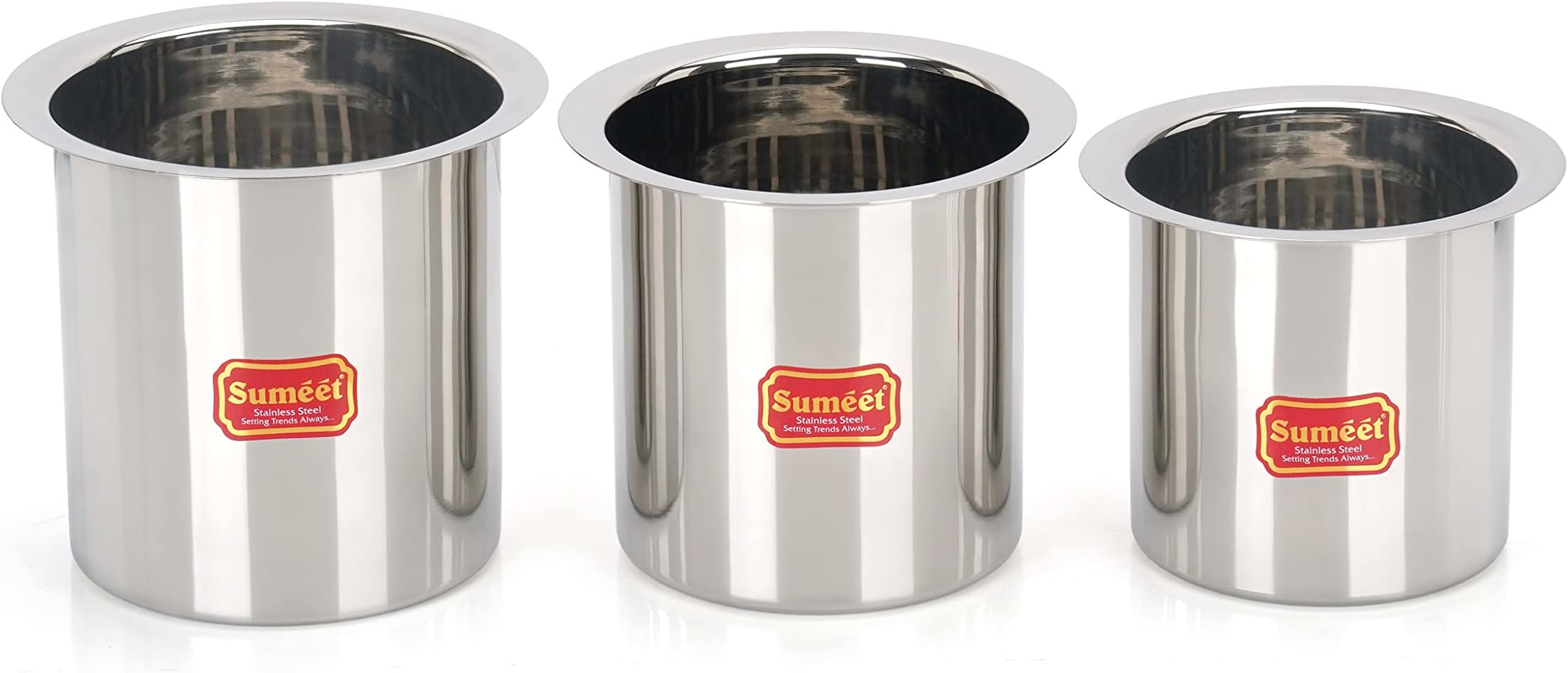 Stainless Steel Ganj/Milk Boiler/Milk Pot/Long Tapeli Set of 3 Pieces (400ml, 550ml, 750ml), Silver