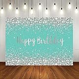 Breakfast Blue and Sliver Birthday Photography Backdrop Sweet 16th 21st Shiny Diamonds Background...