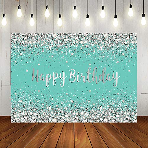 Breakfast Blue And Sliver Birthday Photography Backdrop Sweet 16Th 21St Shiny Diamonds Background Girls Adult Women Happy Birthday Party Decorations Cake Table Banner Photo Booth Props 7X5Ft #TOP27
