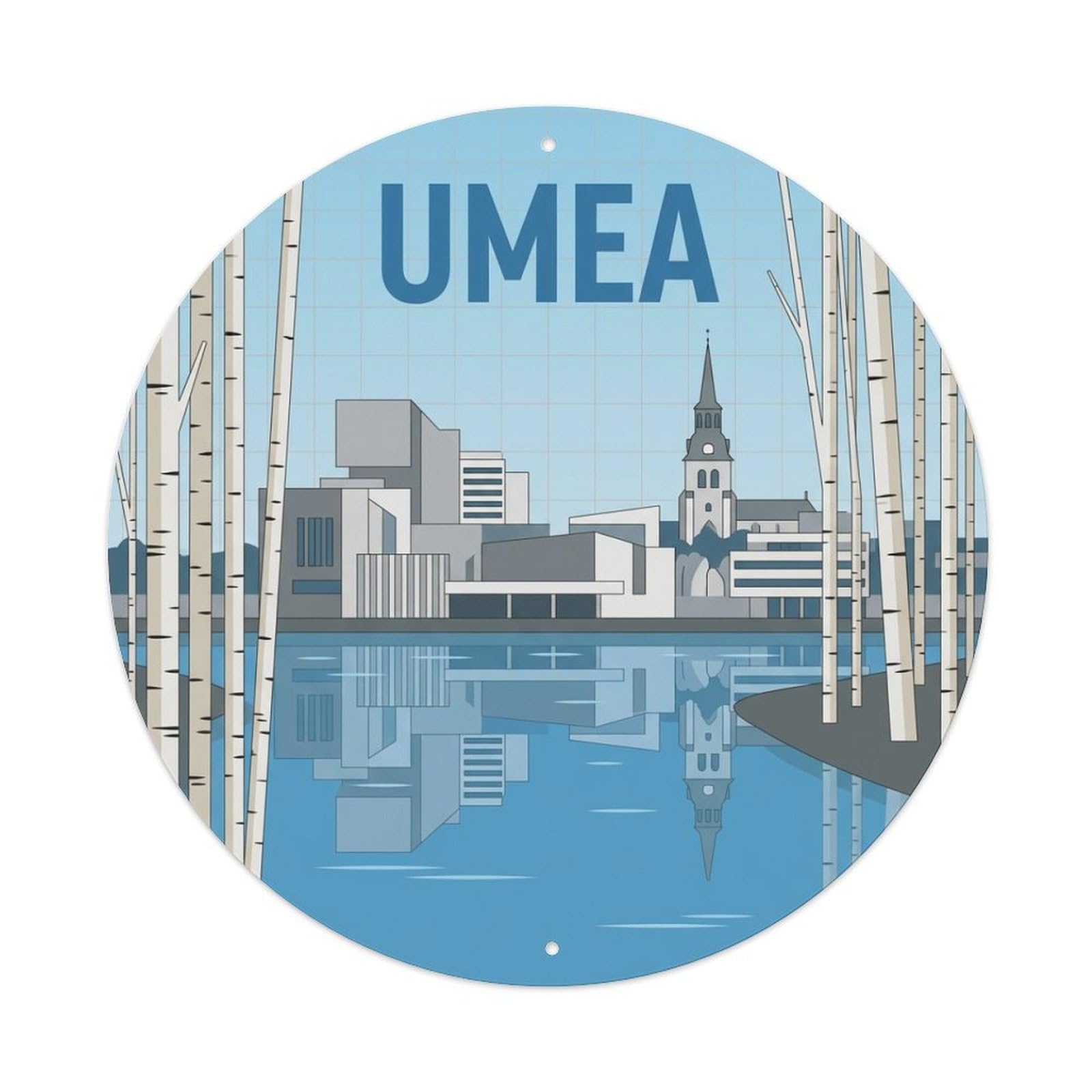 Vintage Travel Umea Sweden Riverside Metal Tin Sign